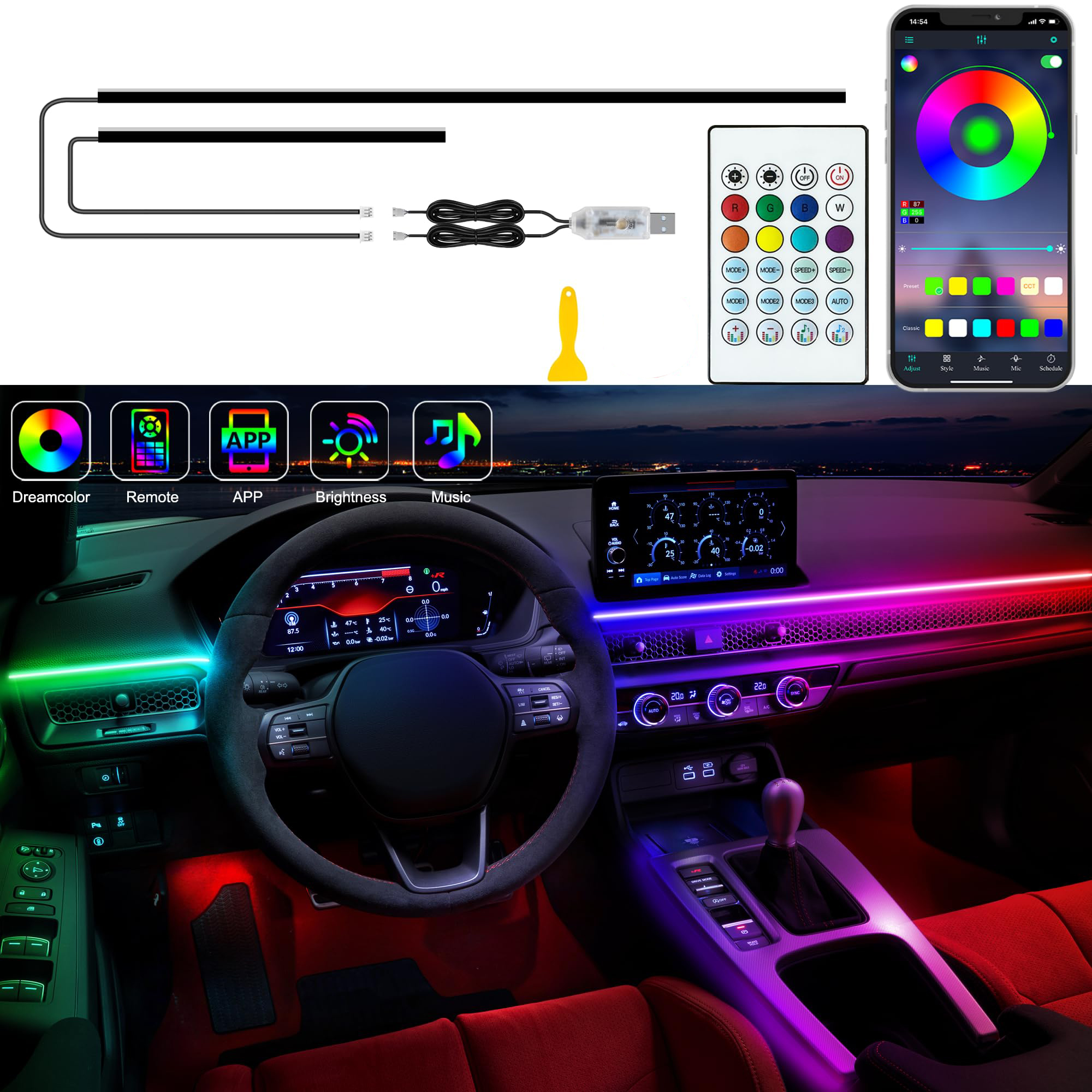 Lighting Bolt Decor - 2IN1 Dynamic Neon Car Ambient Lighting