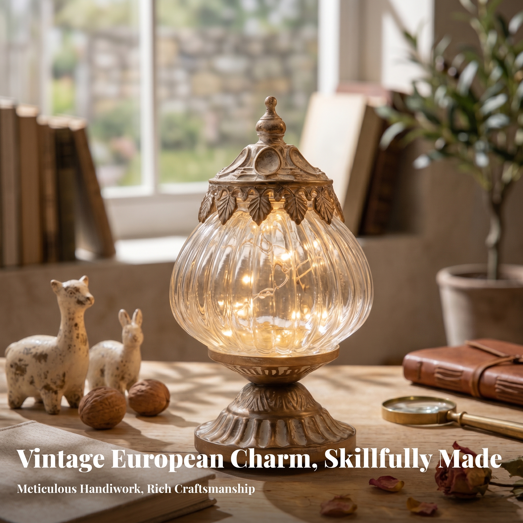 Garden Lighting Decor - Vintage Ribbed Glass Lantern Ornately Detailed