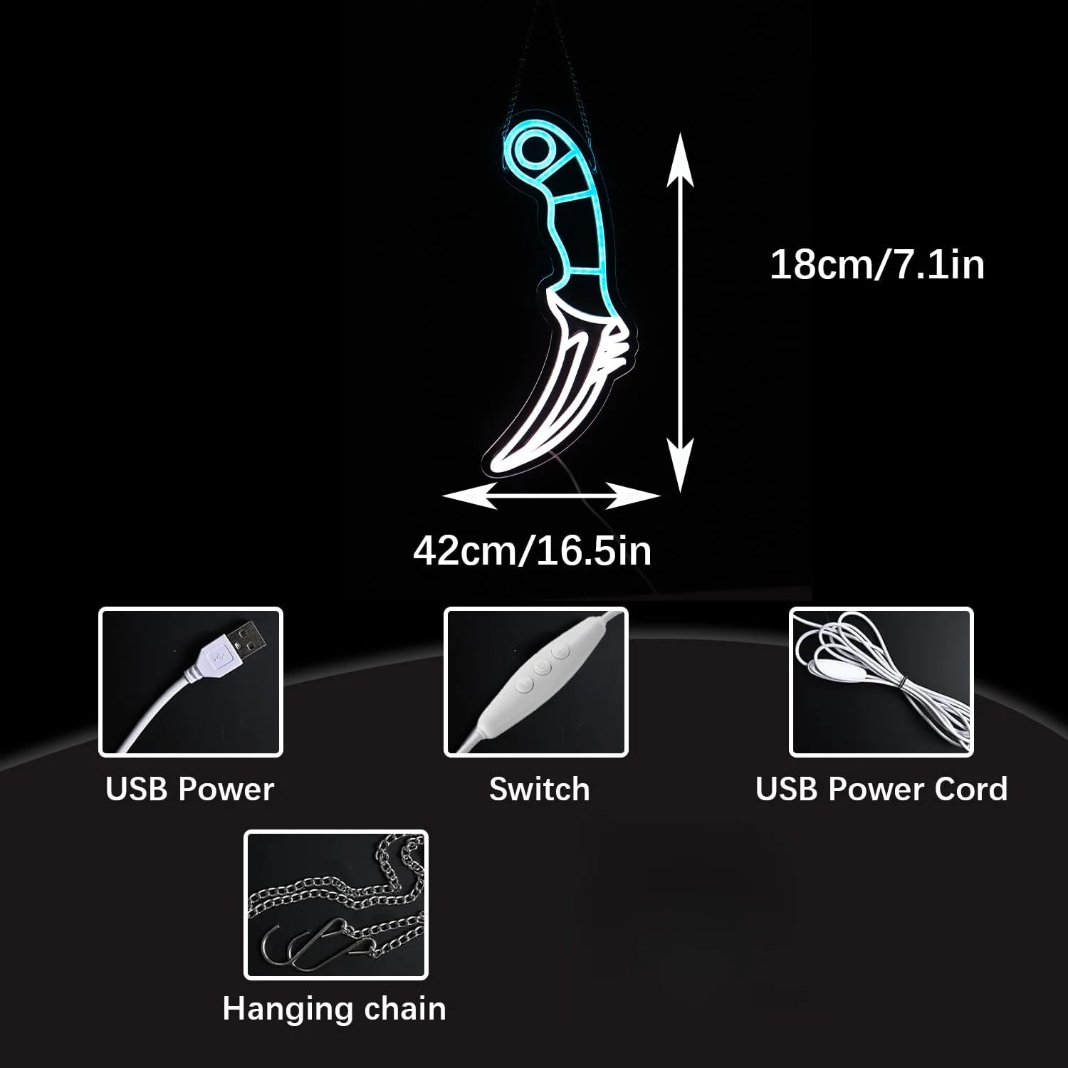 Blue White Dagger Knife Neon S - Unique Lighting Decor recensie en prijs