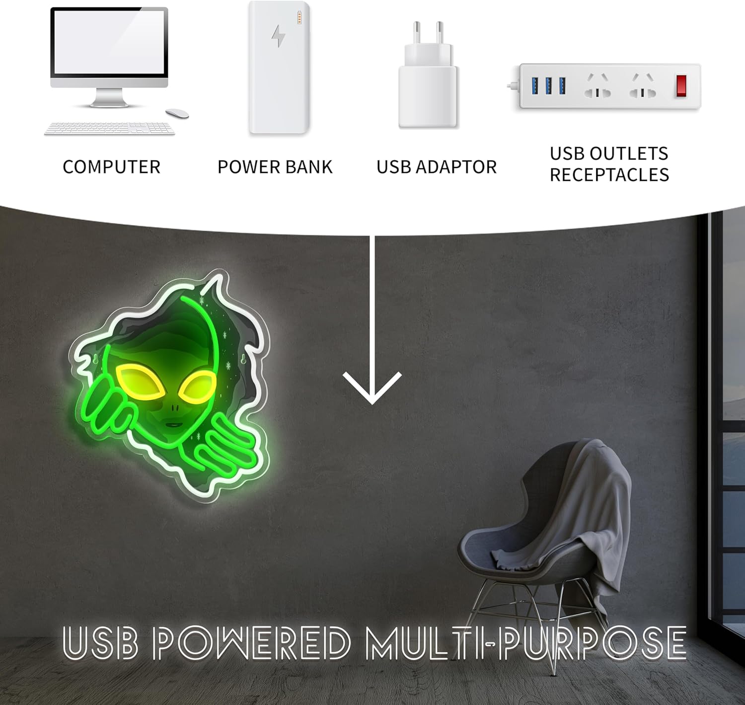 Alien Face Neon Sign Green Glo - Outdoor Lighting Decor Ideas recensie en prijs